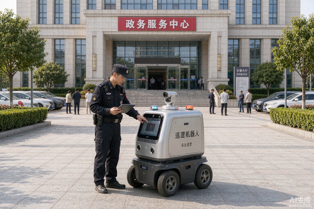 政务中心中无人巡逻车执行巡逻任务