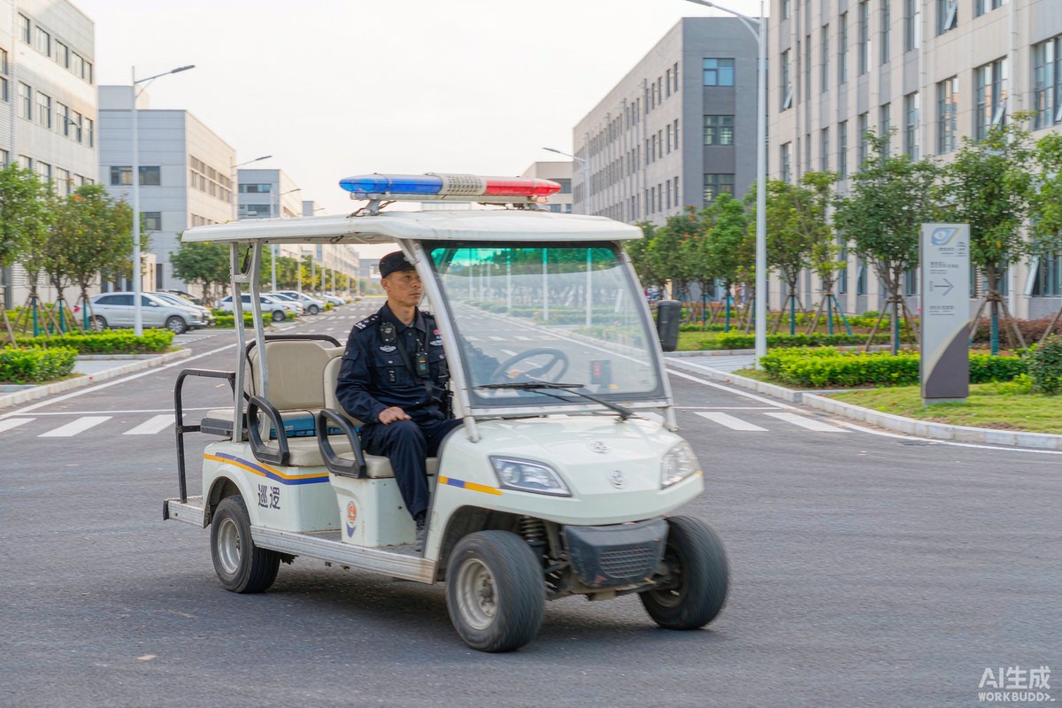 旅游景区古镇中巡逻车执行巡逻任务