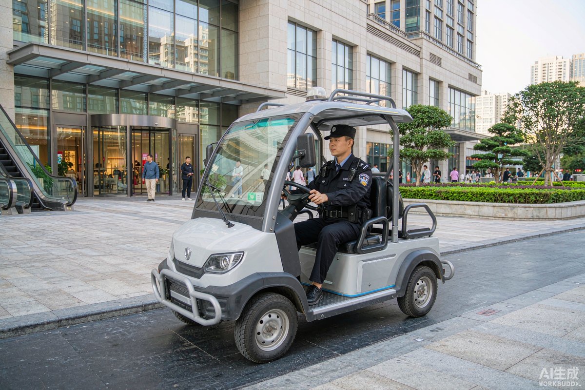 商业综合体中巡逻车执行巡逻任务