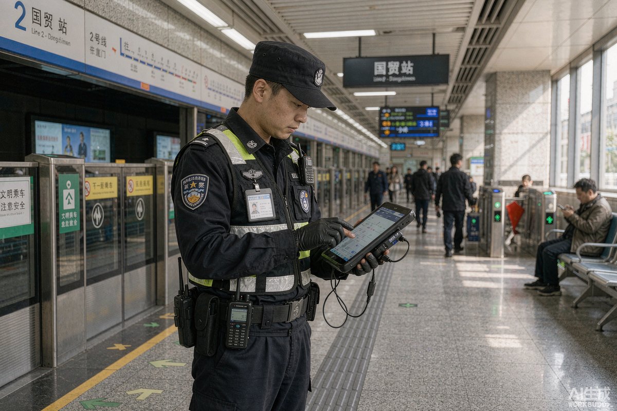 地铁站中安保巡逻装备执行巡逻任务