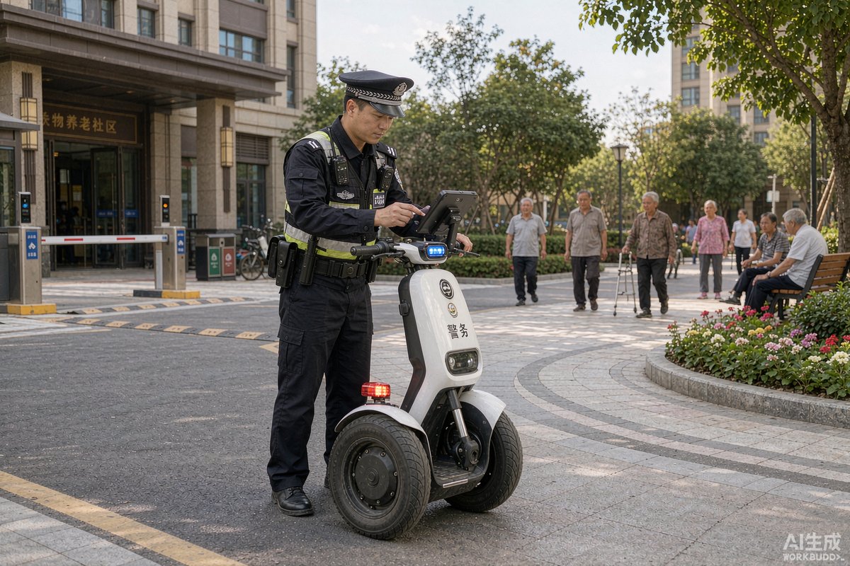 养老社区中警用平衡车执行巡逻任务