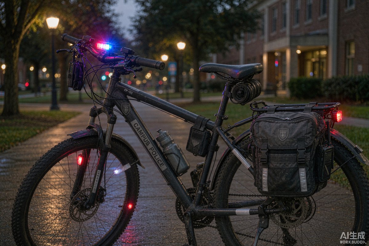 校园警务自行车警用标识、装备包与夜间警示灯配置