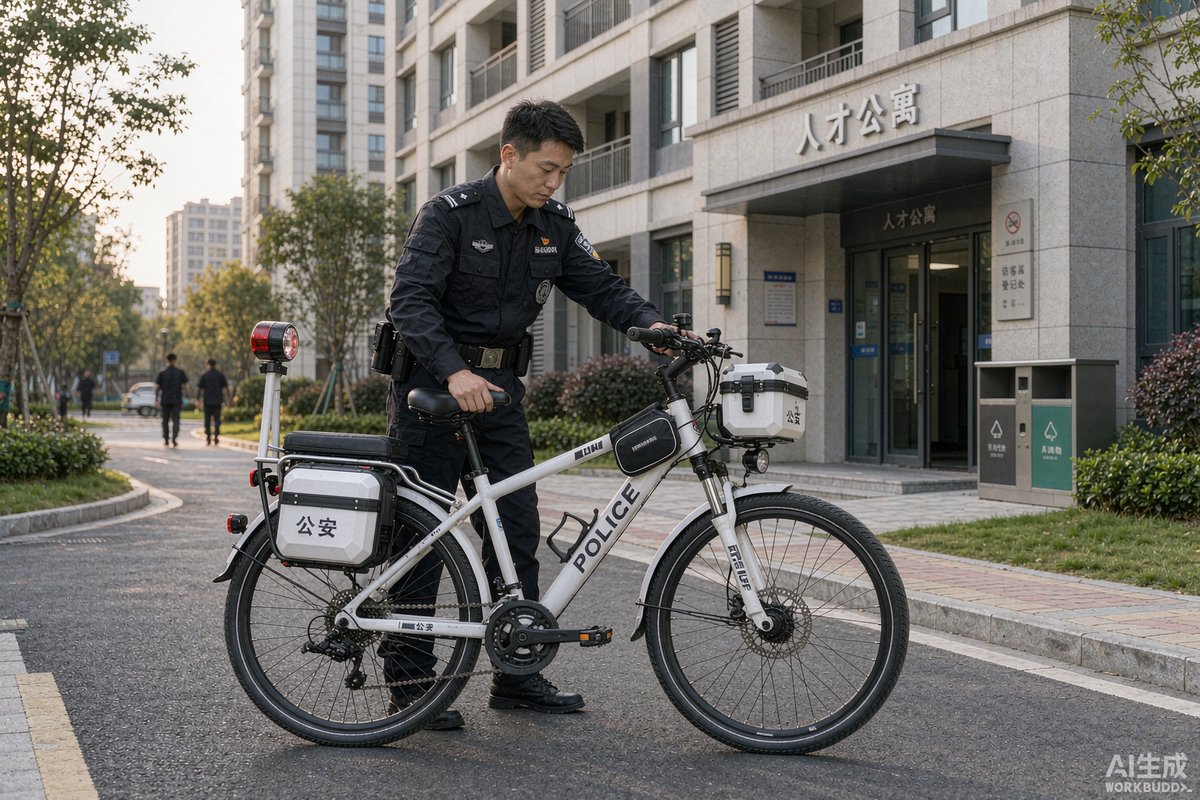 人才公寓中警用自行车执行巡逻任务