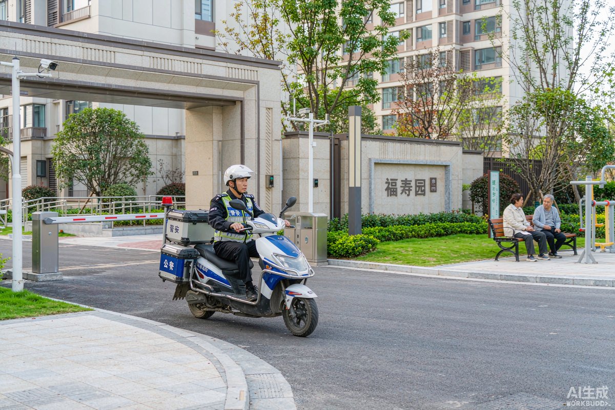 养老社区中两轮警用电动车执行巡逻任务