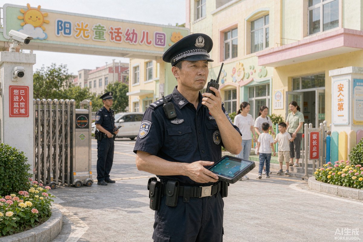 幼儿园中安保巡逻装备执行巡逻任务