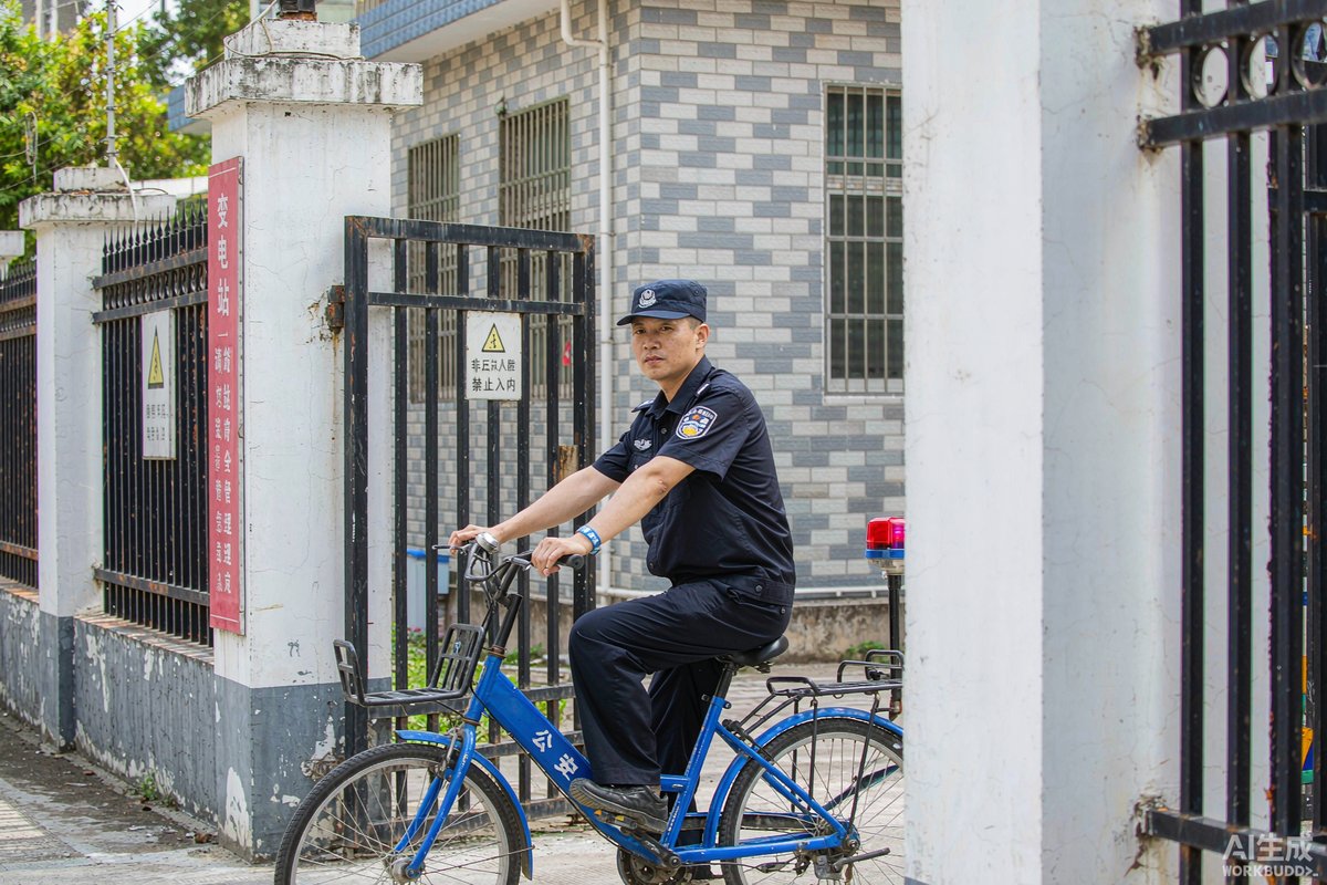 变电站中警用自行车执行巡逻任务